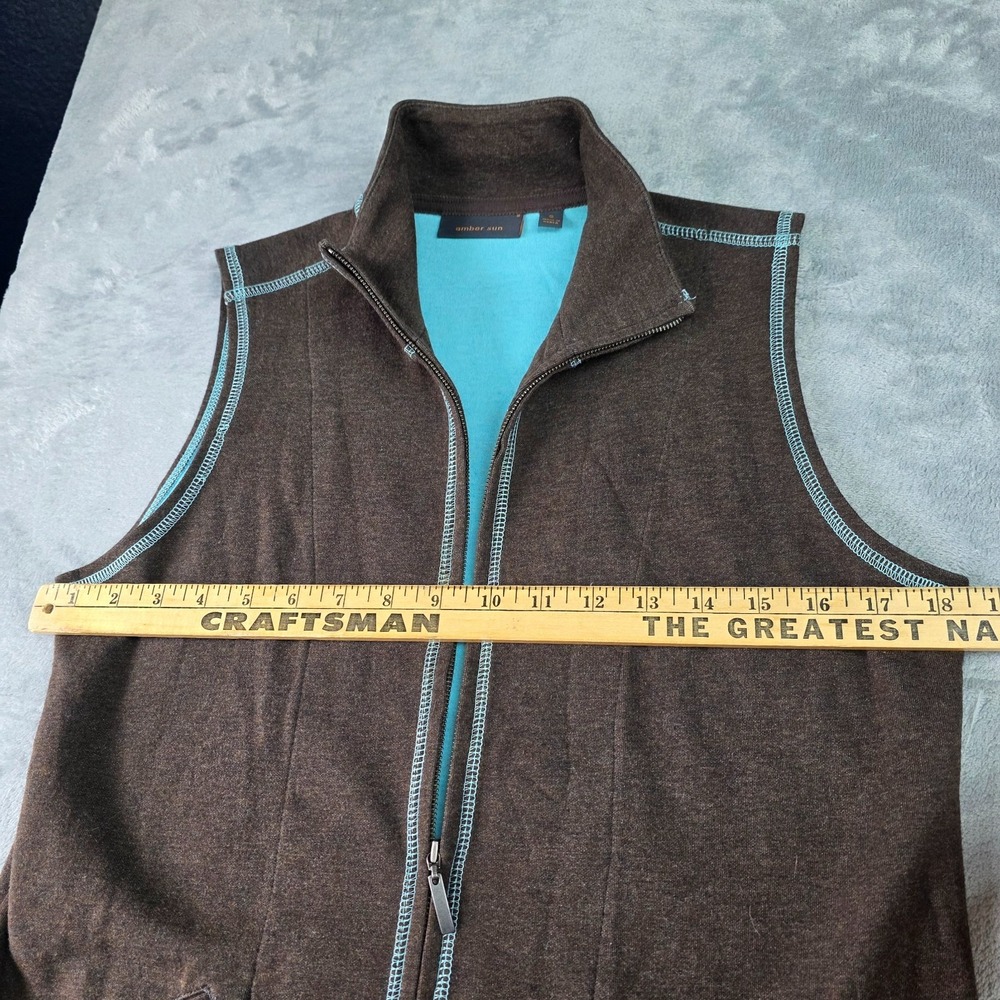 Amber Sun Brown Full Zip Vest W/ Turquoise Contrast Stitching- Women's Sz Sm - Picture 3 of 5